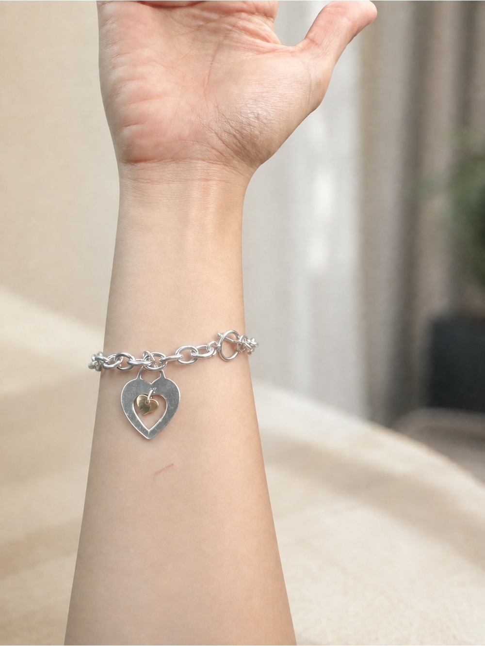 Cate d’Argent 925 Sterling Silver & 18K Gold Heart Toggle Bracelet